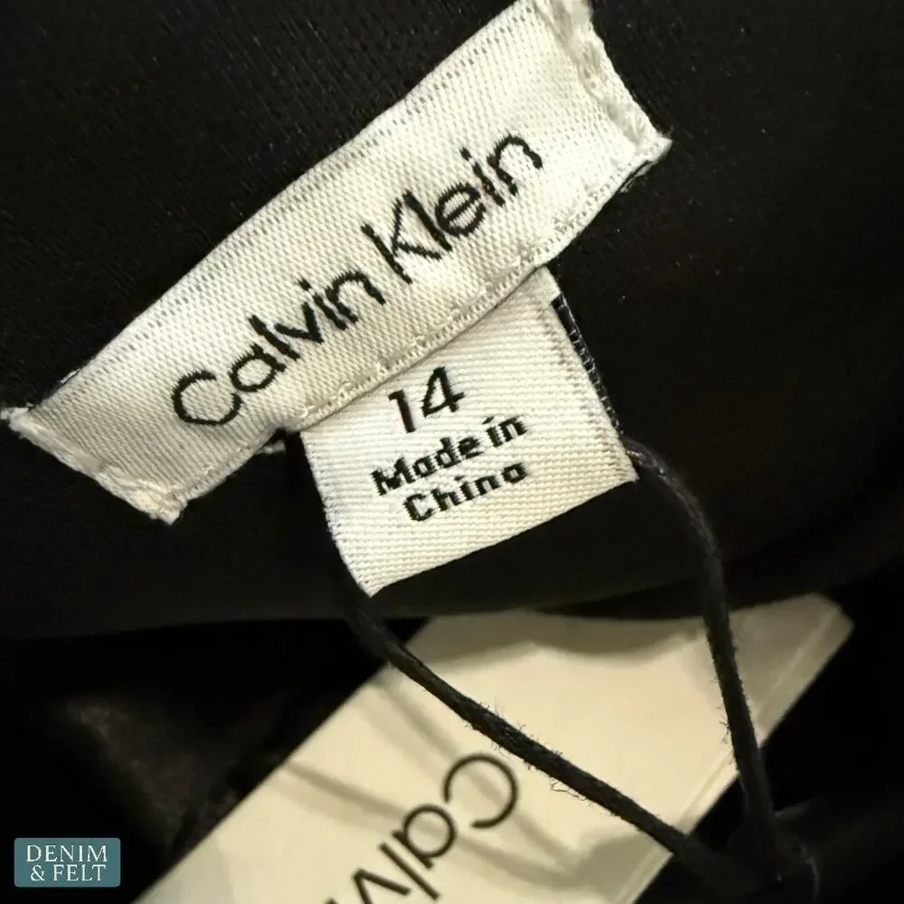 Calvin Klein Black Fit &‎ Flare Dress Sheer Mesh Bow Detail Size 14 NEW~NWT
